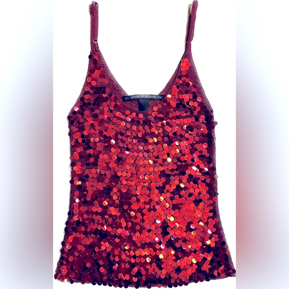 Dkny Tops - DKNY | Red Sequins Crochet Tank Top